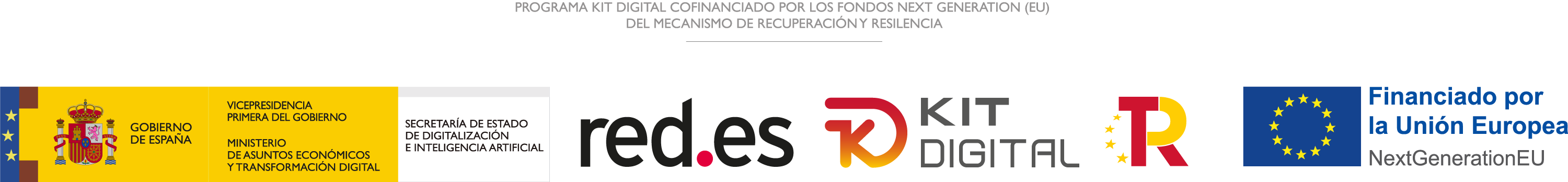 Logotipo Financiado por la Unión Europea, Plan de Recuperación, Transformación y Resiliencia, red.es y Kit Digital